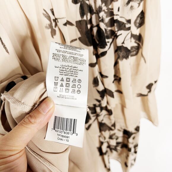 Max and Cleo Size 10 Cream Black One Shoulder Floral Dress Pleated Cocktail Tier - Picture 11 of 11